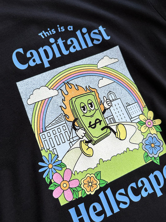 This is a Capitalist Hellscape Short-Sleeve Tee - Black