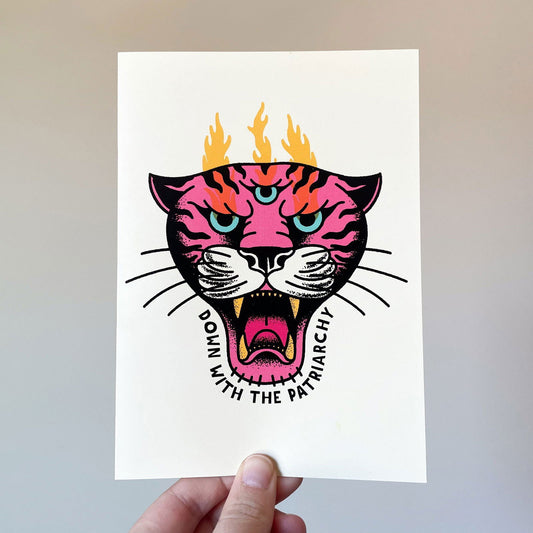 Down With The Patriarchy Tiger 5x7 Greeting Card / Print - Creepy Orca Supply Co