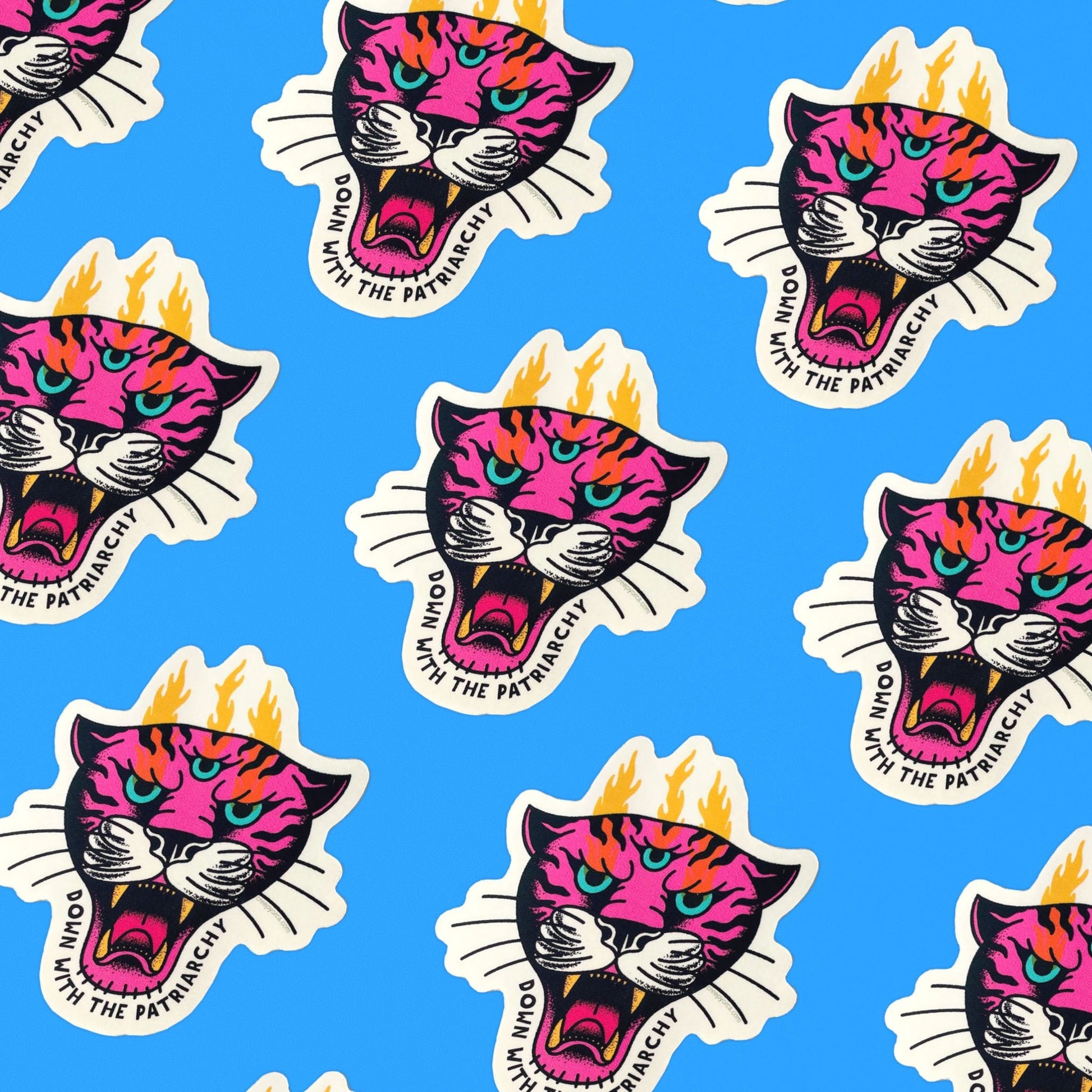 Down With The Patriarchy Tiger Die Cut Sticker - Creepy Orca Supply Co