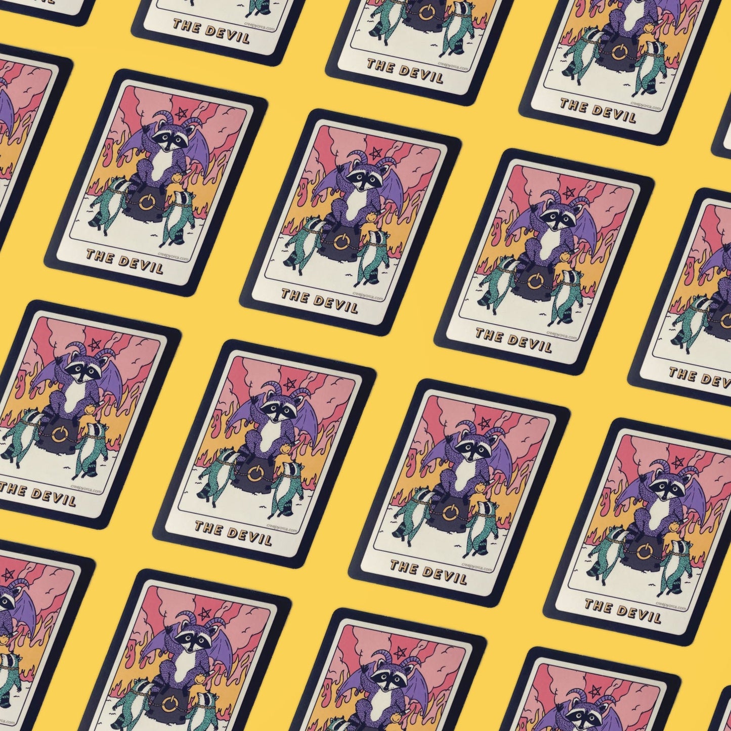 The Devil Tarot Raccoon Die Cut Sticker - Creepy Orca Supply Co