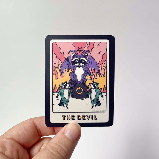 The Devil Tarot Raccoon Die Cut Sticker - Creepy Orca Supply Co