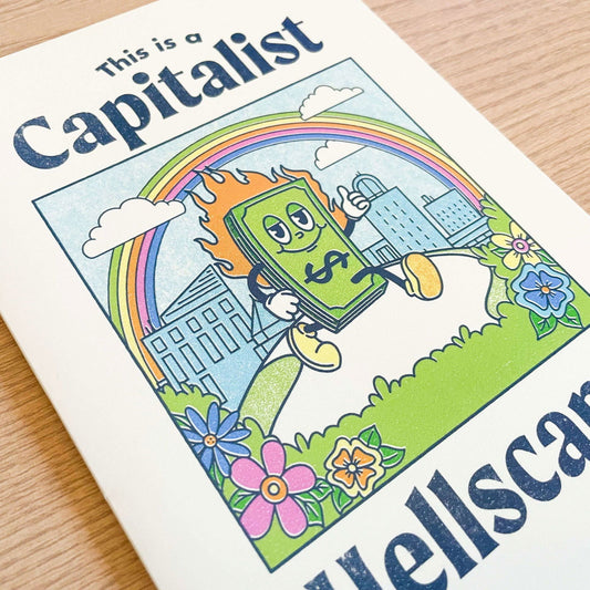 This is a Capitalist Hellscape 5x7 Greeting Card / Print - Creepy Orca Supply Co