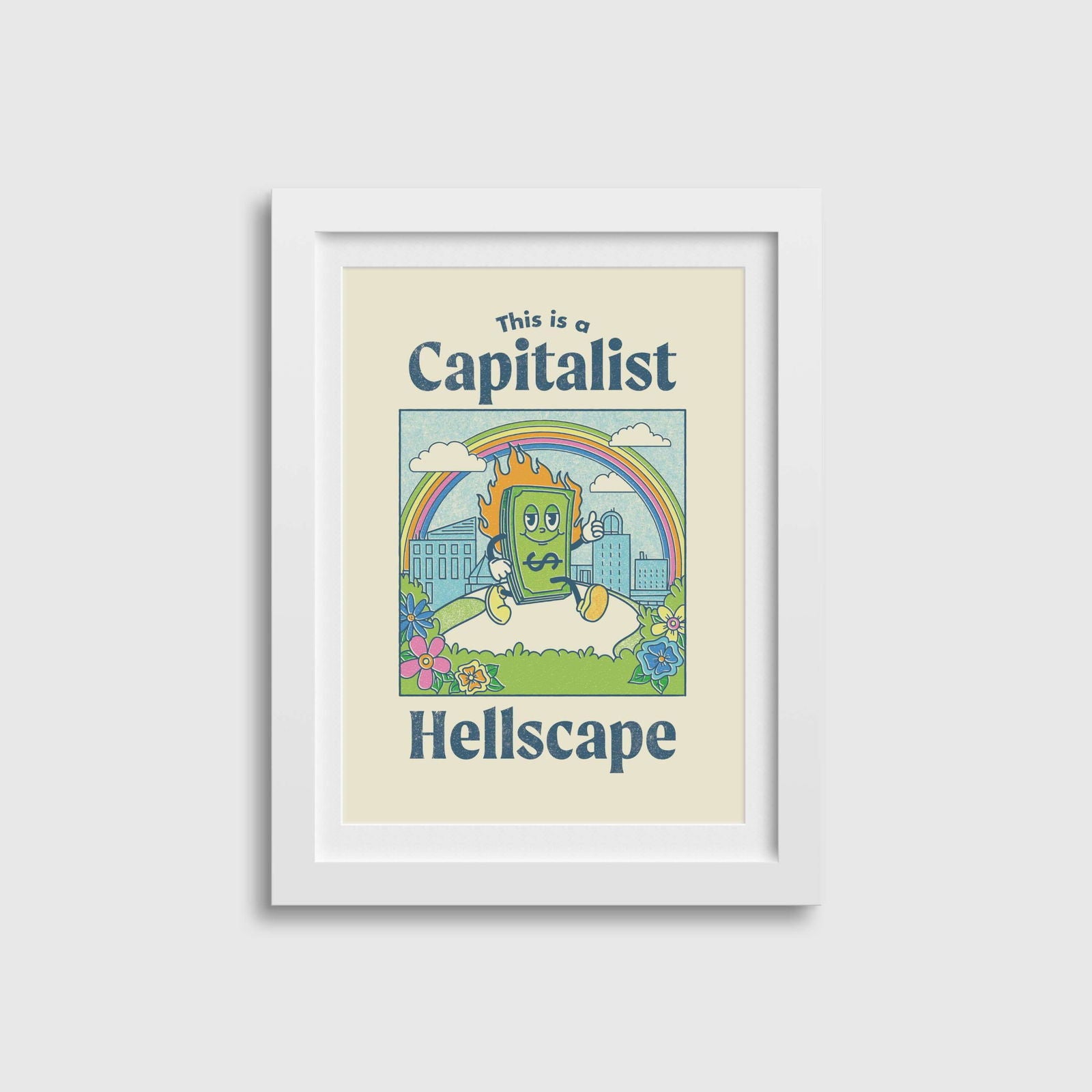 This is a Capitalist Hellscape 5x7 Greeting Card / Print - Creepy Orca Supply Co