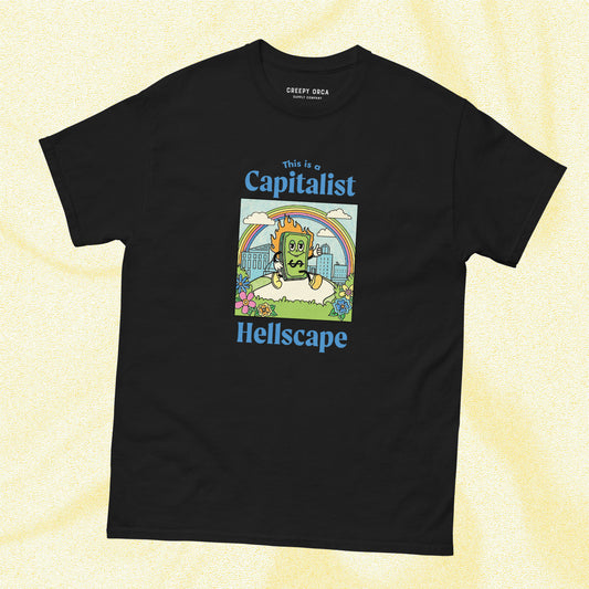 This is a Capitalist Hellscape Short-Sleeve Tee | Black