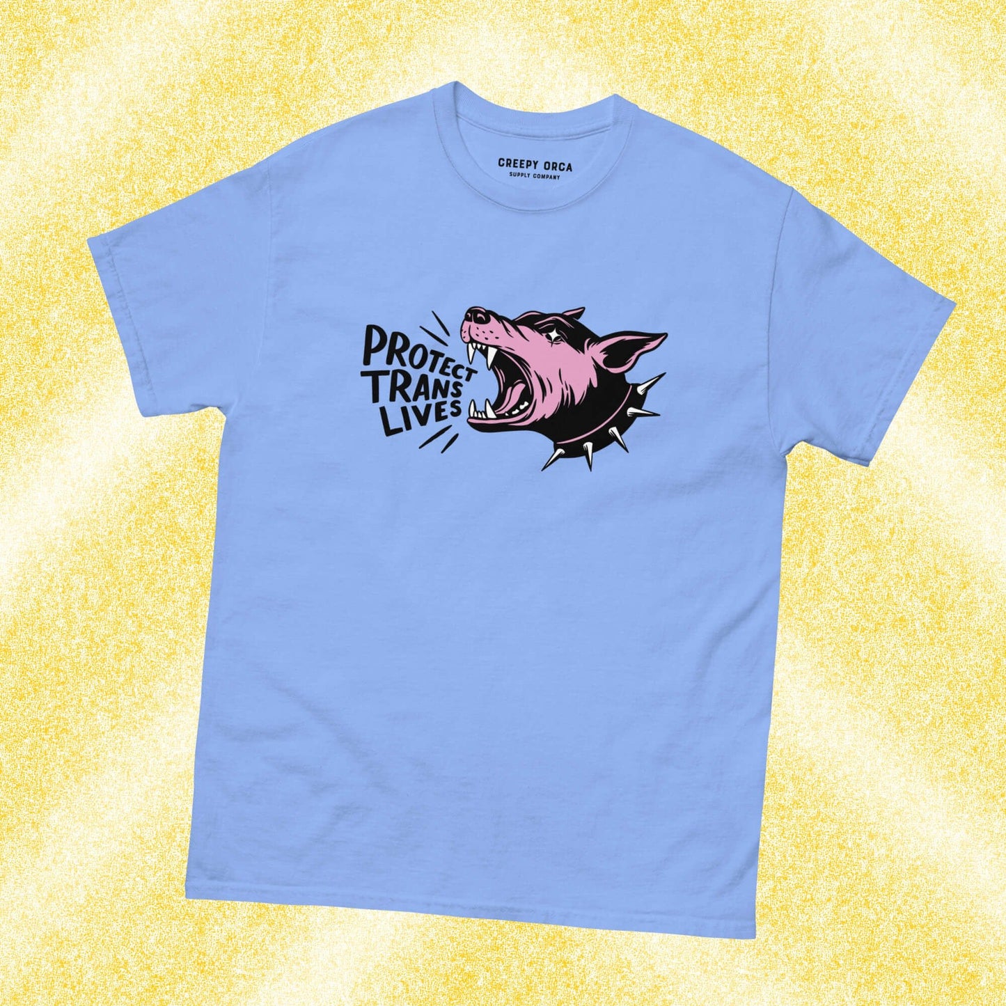 Protect Trans Lives Barking Dog Short - Sleeve Tee - Creepy Orca Supply Co