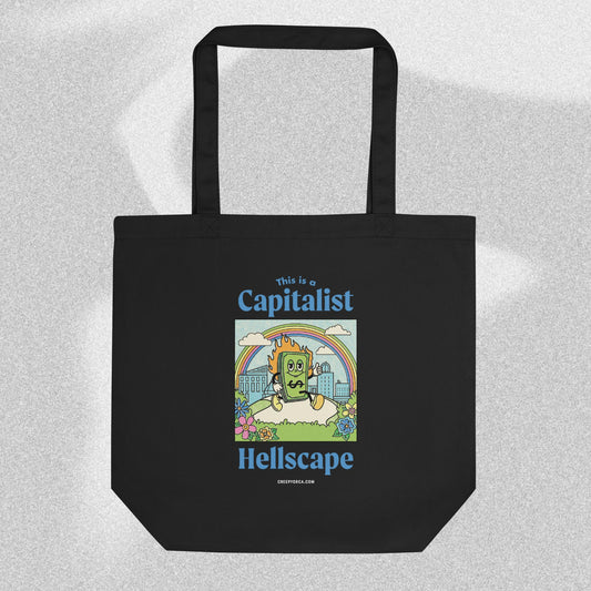 This is a Capitalist Hellscape Tote Bag - Creepy Orca Supply Co