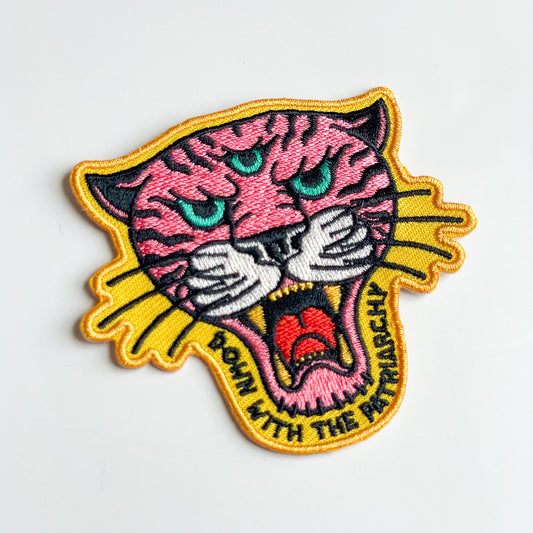 Down With The Patriarchy Tiger Iron On Patch - Creepy Orca Supply Co