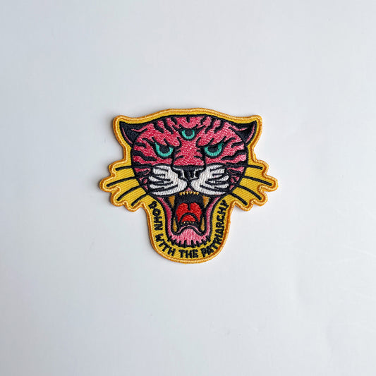 Down With The Patriarchy Tiger Iron On Patch - Creepy Orca Supply Co