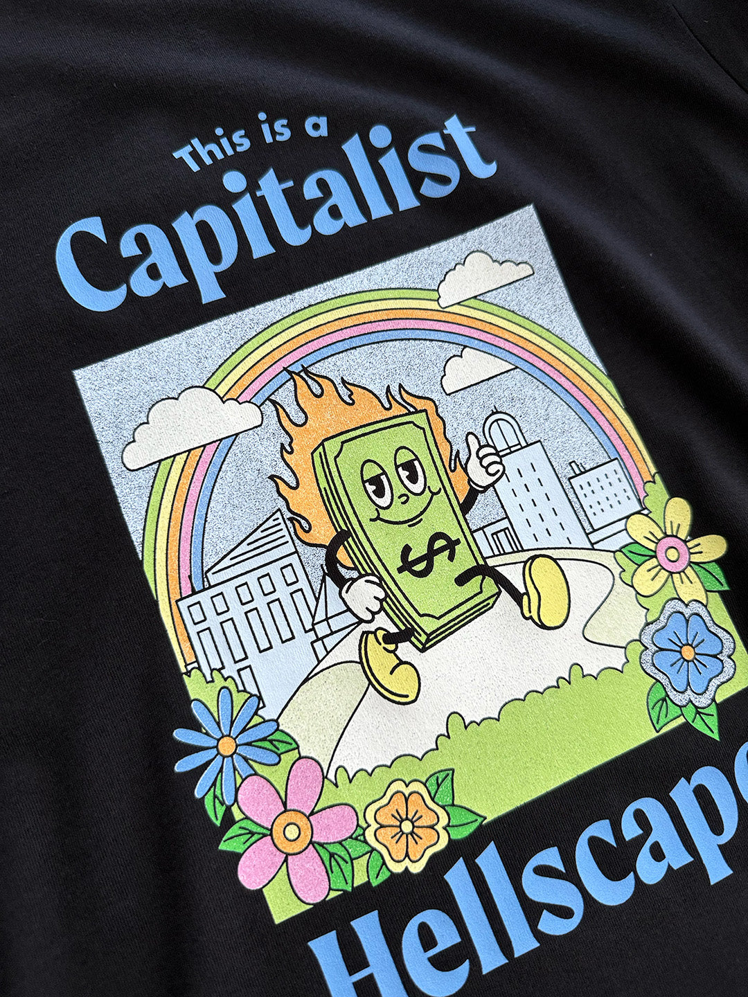 This is a Capitalist Hellscape Short-Sleeve Tee - Black