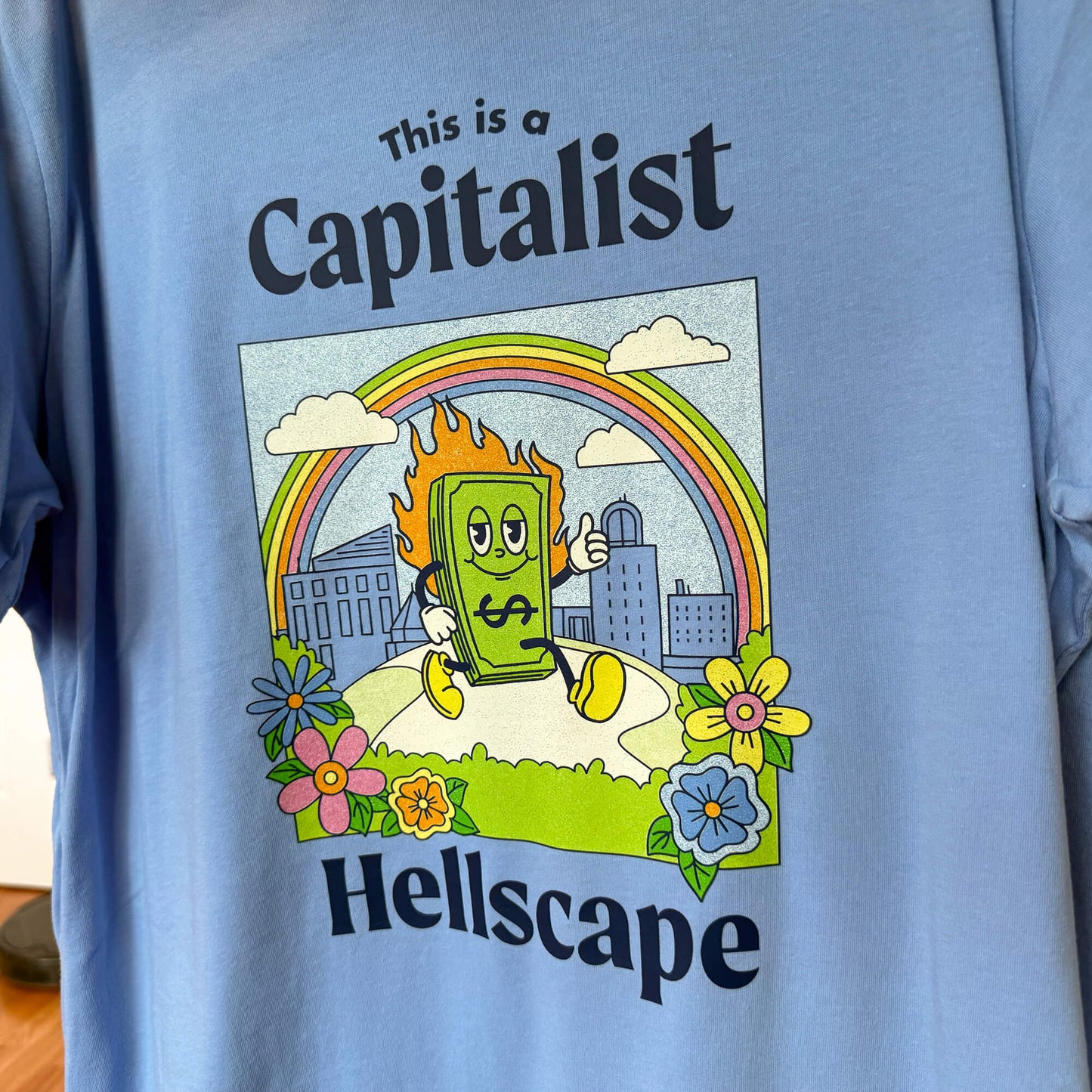 This is a Capitalist Hellscape Short-Sleeve Tee