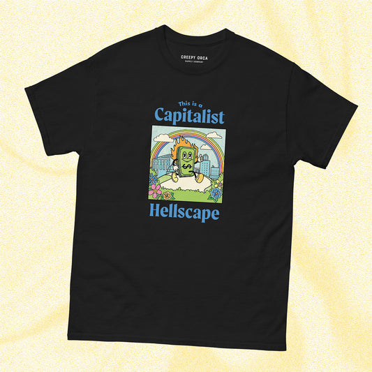 This is a Capitalist Hellscape Short-Sleeve Tee - Black