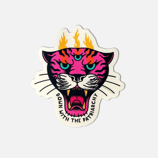 Down With The Patriarchy Tiger Die Cut Sticker - Creepy Orca Supply Co