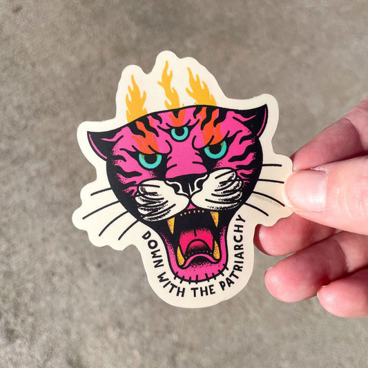 Down With The Patriarchy Tiger Die Cut Sticker - Creepy Orca Supply Co