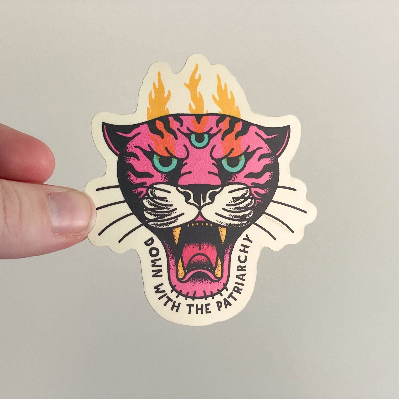 Down With The Patriarchy Tiger Die Cut Sticker - Creepy Orca Supply Co