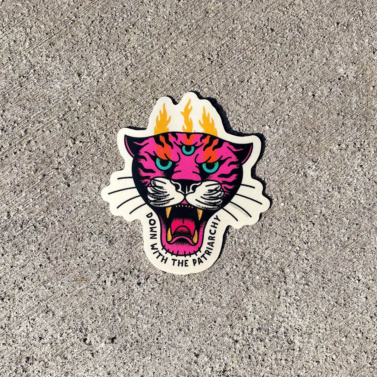 Down With The Patriarchy Tiger Die Cut Sticker - Creepy Orca Supply Co
