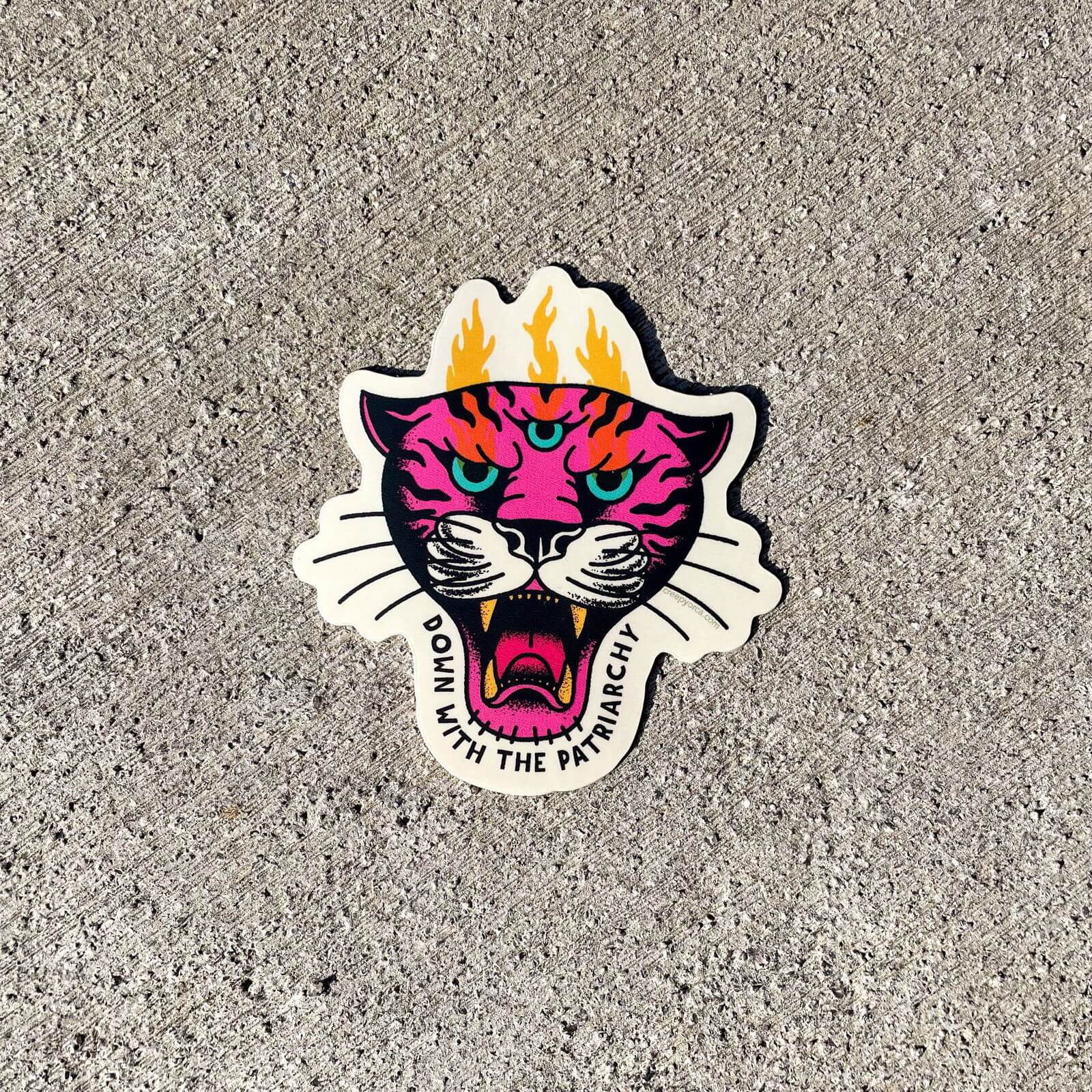 Down With The Patriarchy Tiger Die Cut Sticker - Creepy Orca Supply Co
