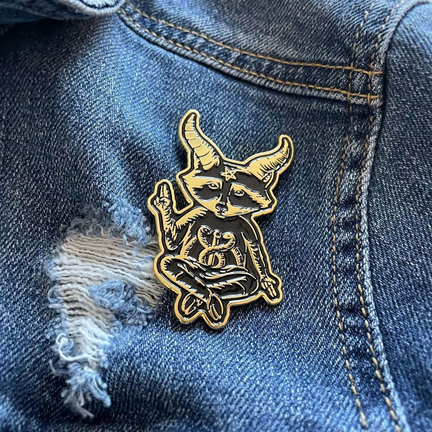 Eat Trash Hail Satan Gold Enamel Pin - Creepy Orca Supply Co
