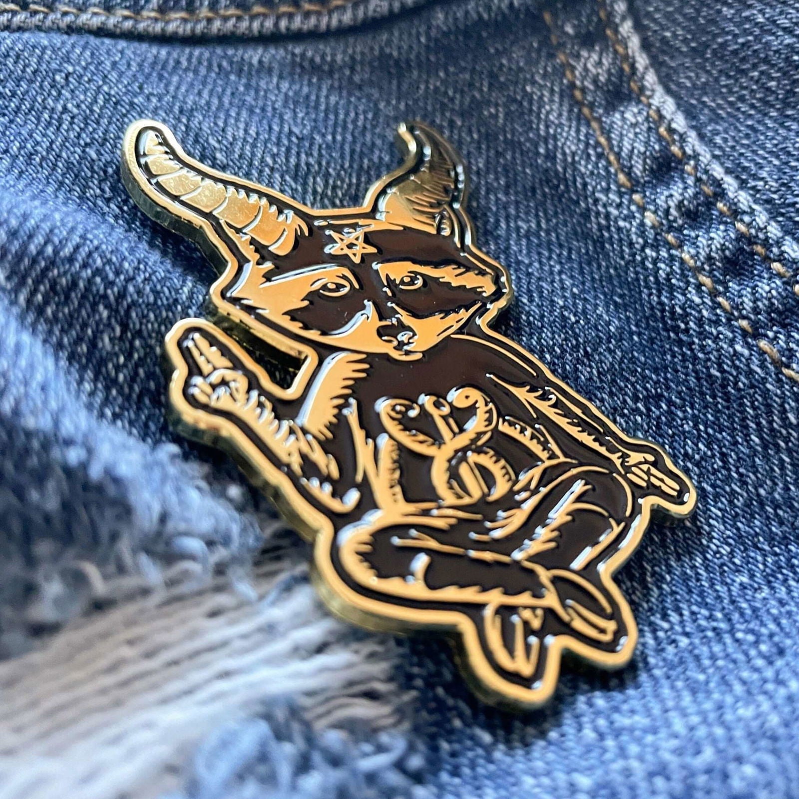 Eat Trash Hail Satan Gold Enamel Pin - Creepy Orca Supply Co
