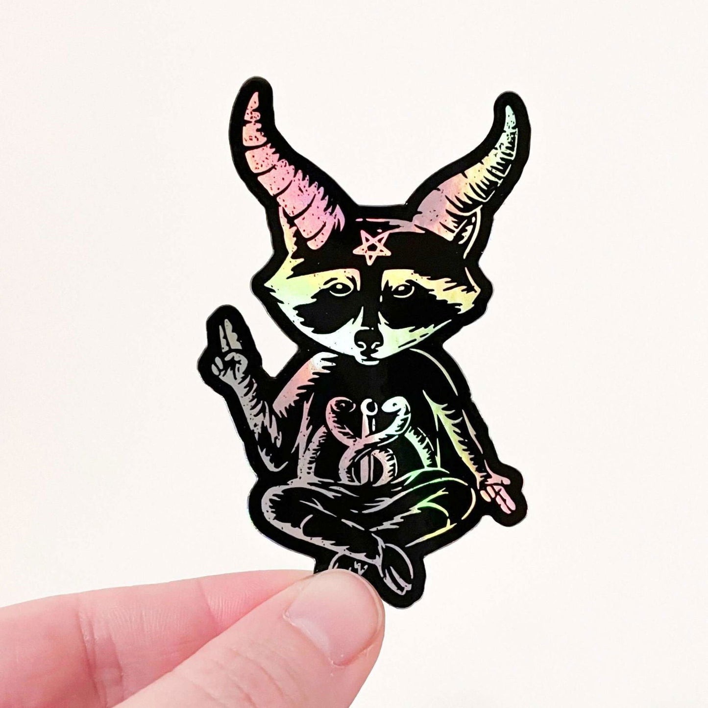 Eat Trash Hail Satan Holographic Die Cut Sticker - Creepy Orca Supply Co