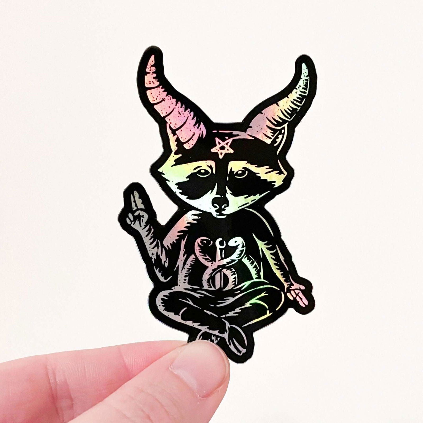 Eat Trash Hail Satan Holographic Die Cut Sticker - Creepy Orca Supply Co