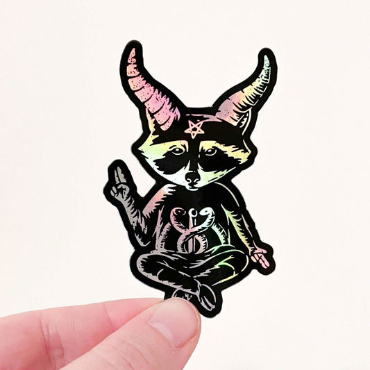 Eat Trash Hail Satan Holographic Die Cut Sticker - Creepy Orca Supply Co