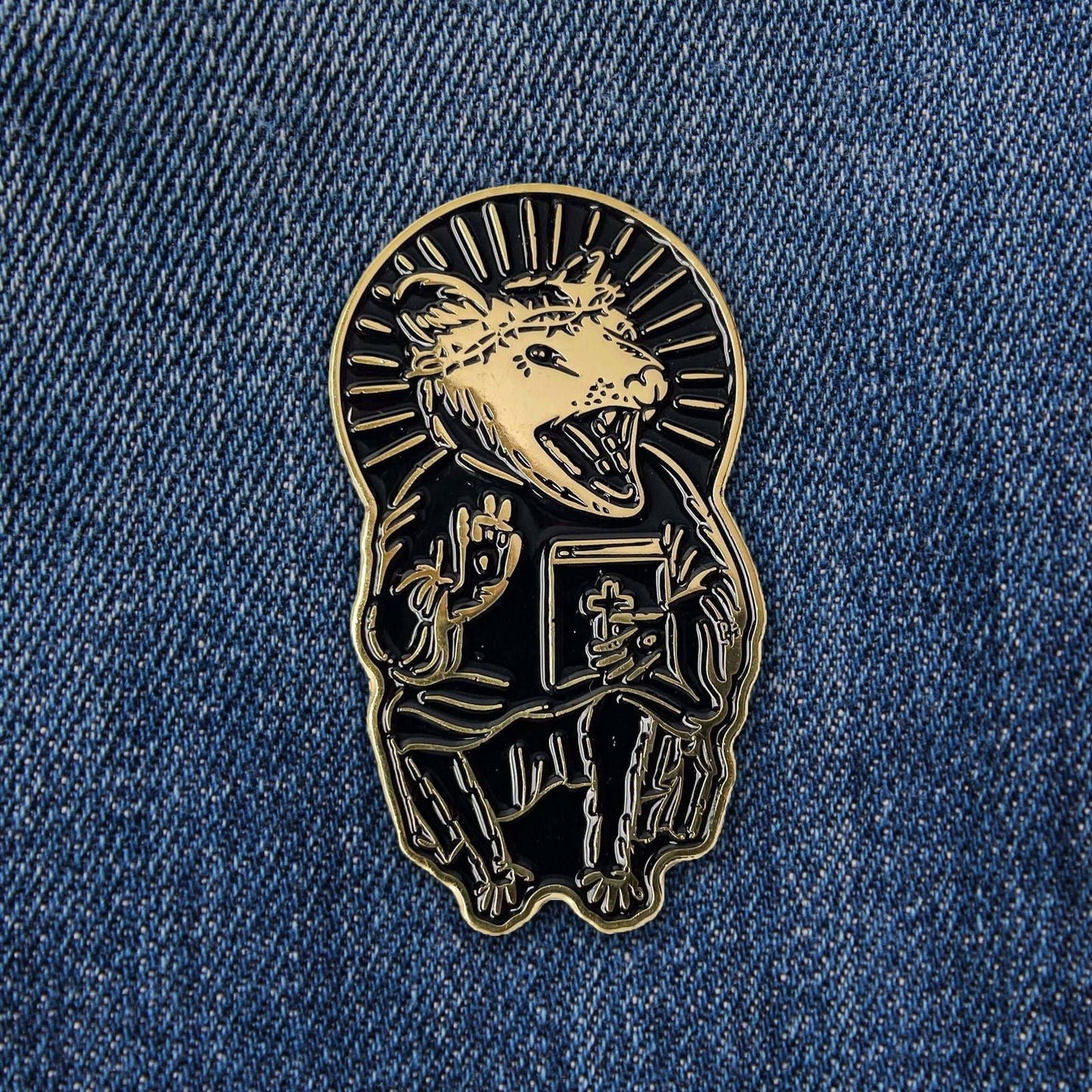 Eat Trash Praise Jesus Gold Enamel Pin - Creepy Orca Supply Co