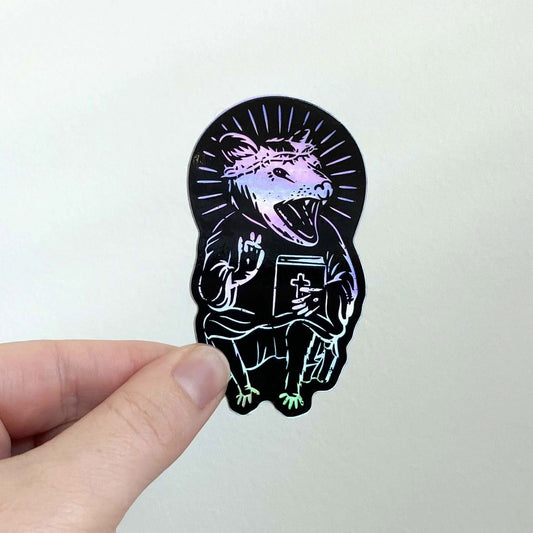 Eat Trash Praise Jesus Holographic Die Cut Sticker - Creepy Orca Supply Co