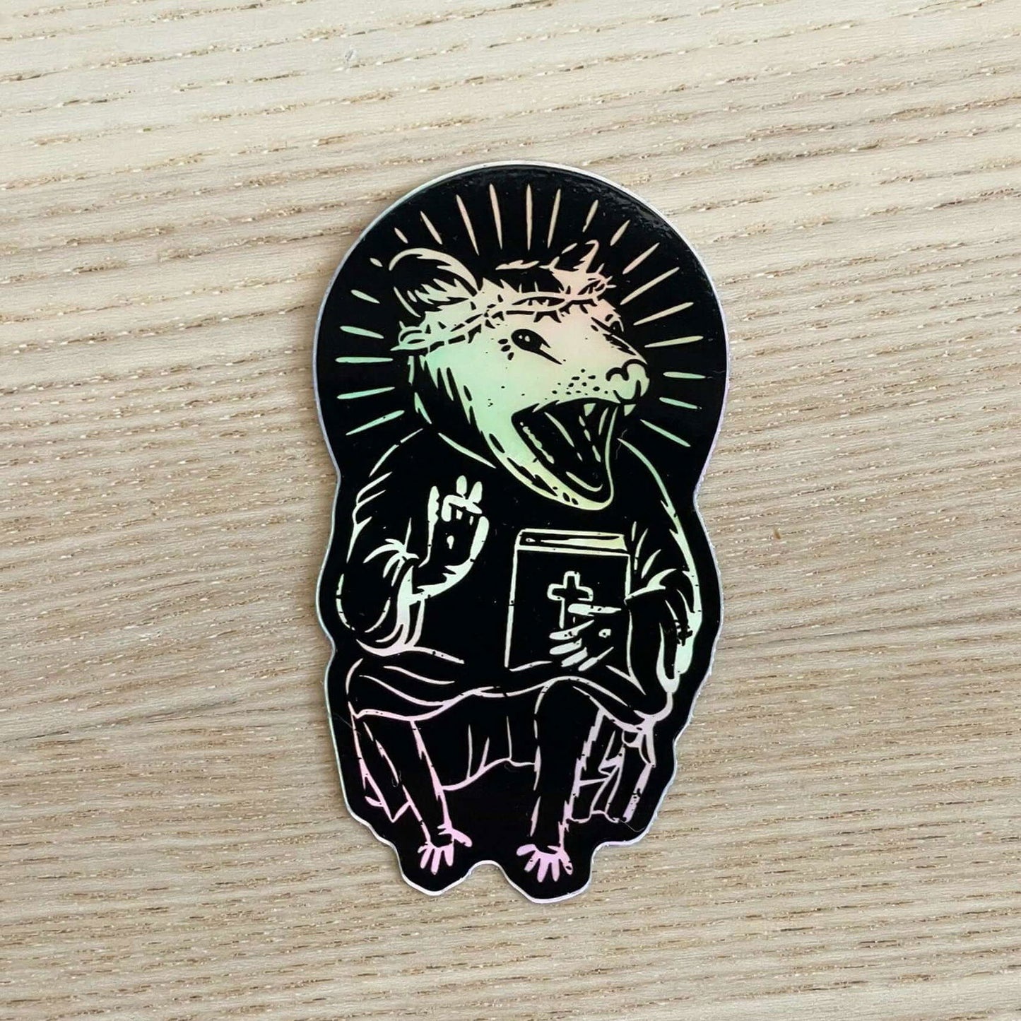 Eat Trash Praise Jesus Holographic Die Cut Sticker - Creepy Orca Supply Co