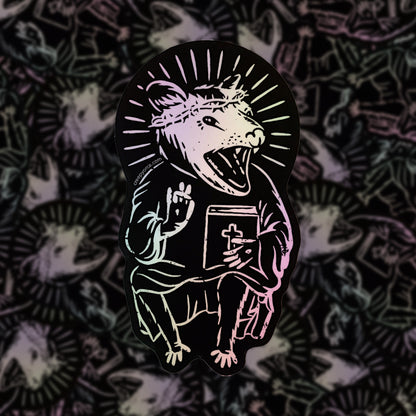 Eat Trash Praise Jesus Holographic Die Cut Sticker