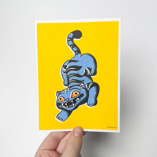 Derpy Demon Tiger Riso Print - Creepy Orca Supply Co