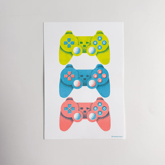 Playstation Controllers Riso Print - Creepy Orca Supply Co