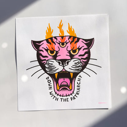 Patriarchy Tiger Risograph Print