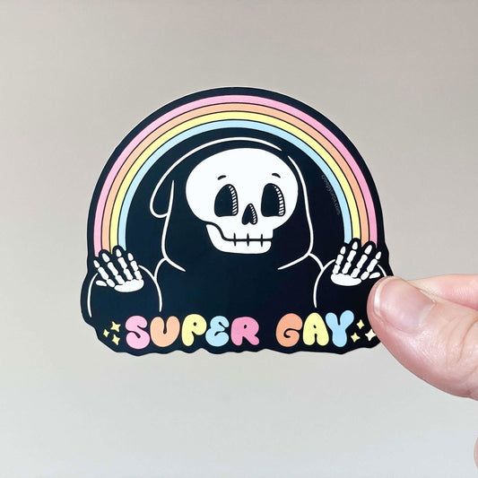 Super Gay Grim Reaper Die Cut Sticker - Creepy Orca Supply Co