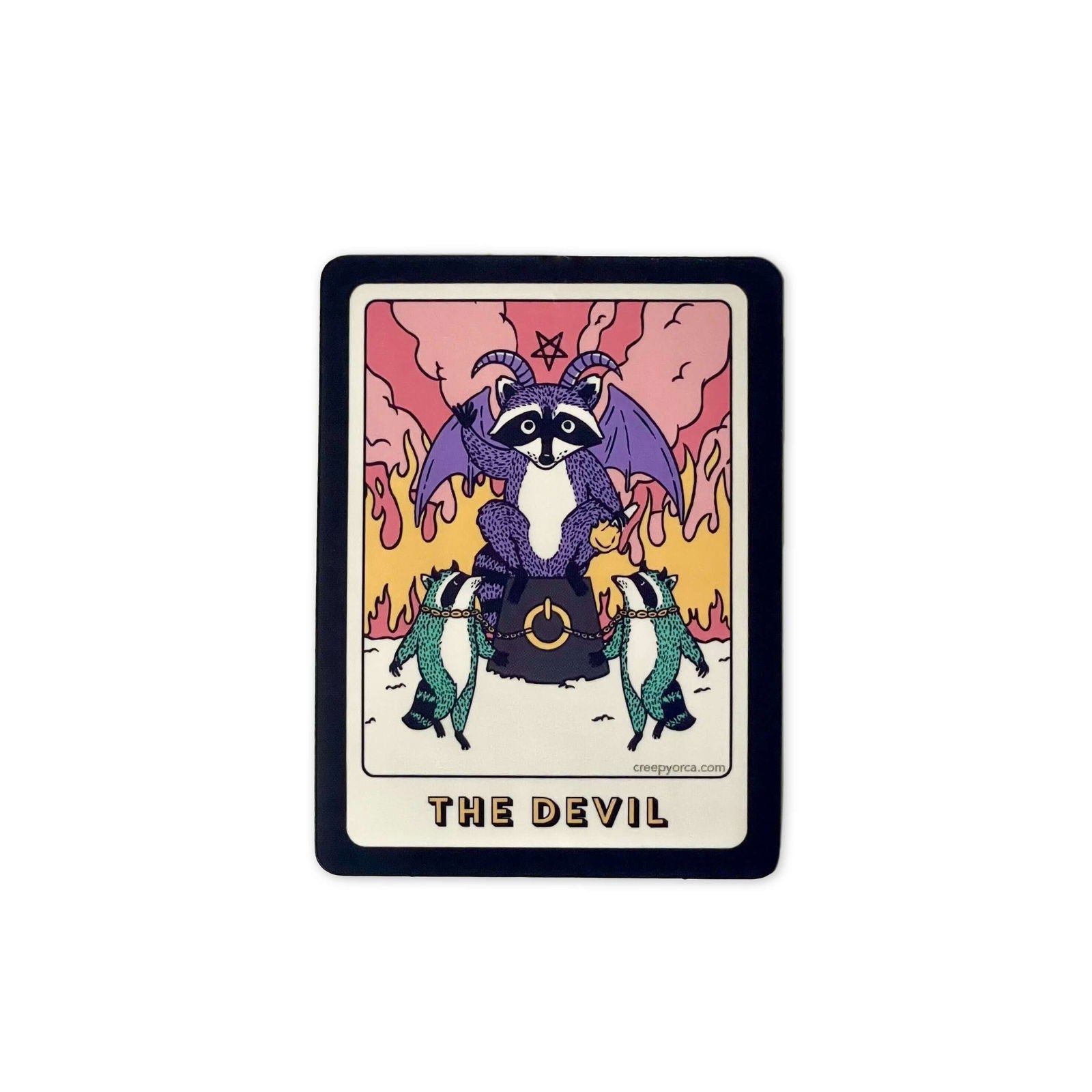 The Devil Tarot Raccoon Die Cut Sticker - Creepy Orca Supply Co
