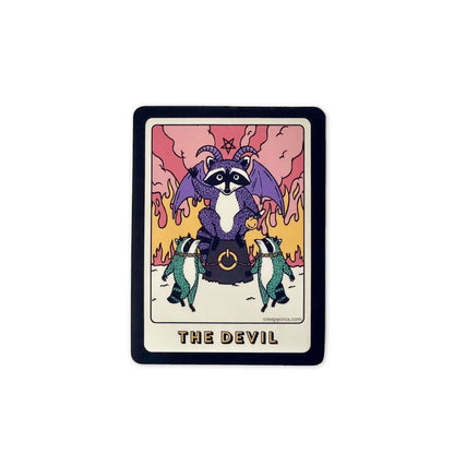 The Devil Tarot Raccoon Die Cut Sticker - Creepy Orca Supply Co