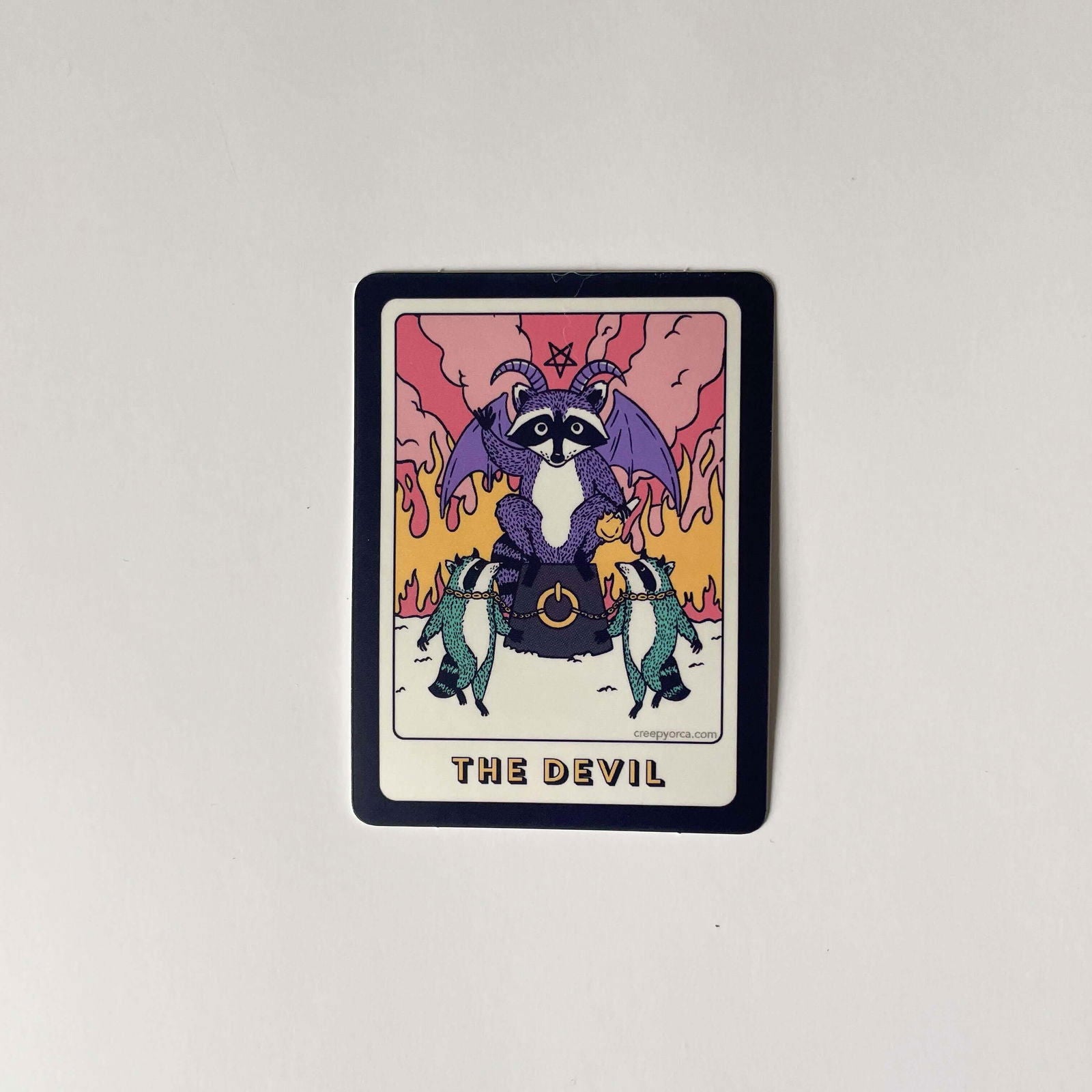 The Devil Tarot Raccoon Die Cut Sticker - Creepy Orca Supply Co