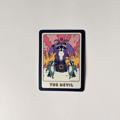 The Devil Tarot Raccoon Die Cut Sticker - Creepy Orca Supply Co