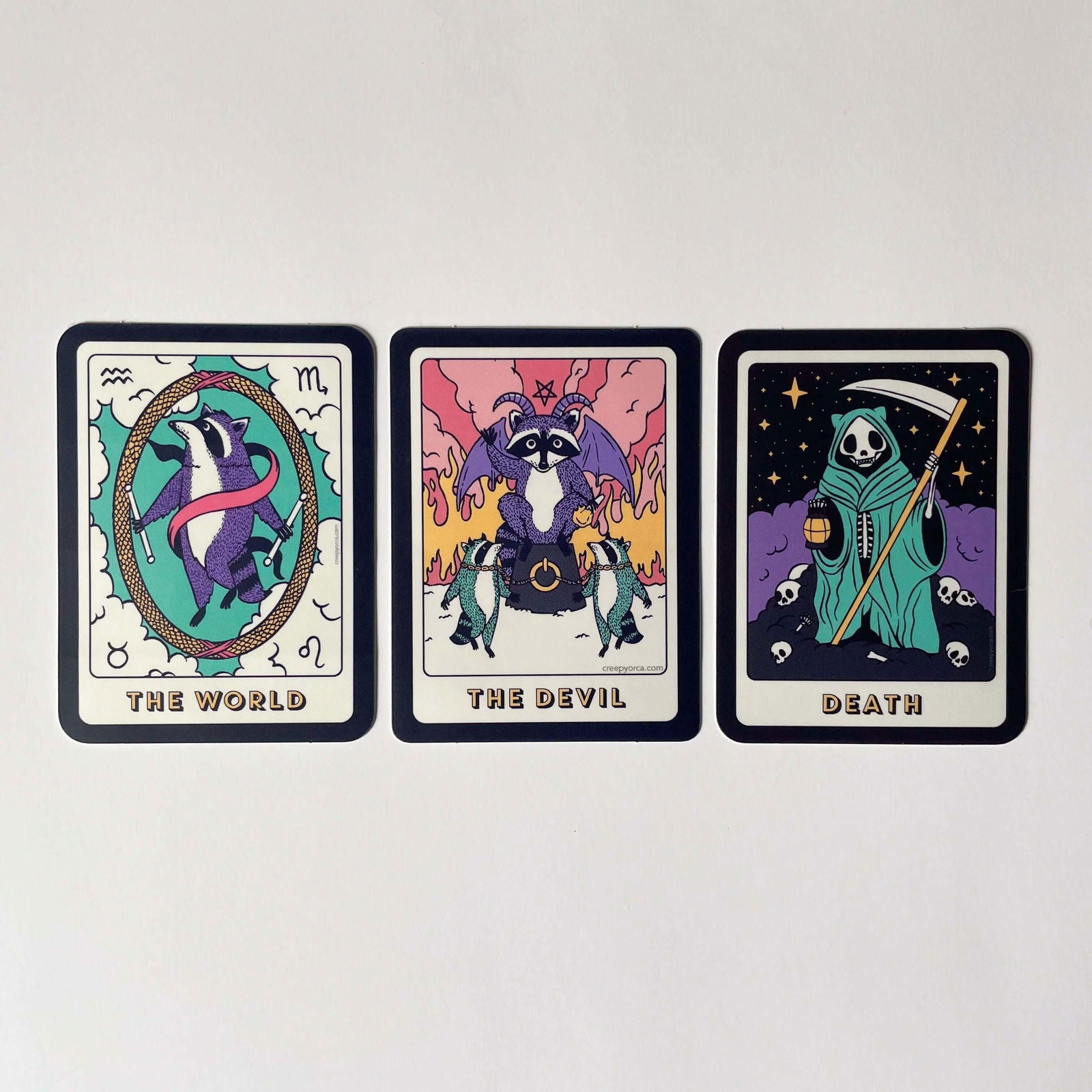 The Devil Tarot Raccoon Die Cut Sticker - Creepy Orca Supply Co