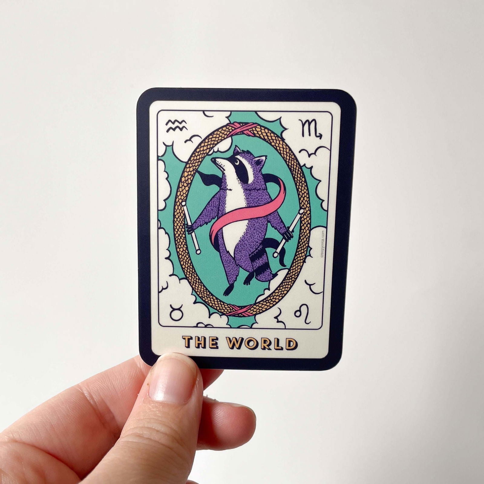 The World Tarot Raccoon Die Cut Sticker - Creepy Orca Supply Co