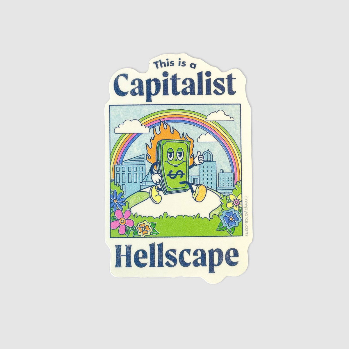 Capitalist Hellscape Sticker: Cute & Retro Anti-Capitalism – Creepy ...