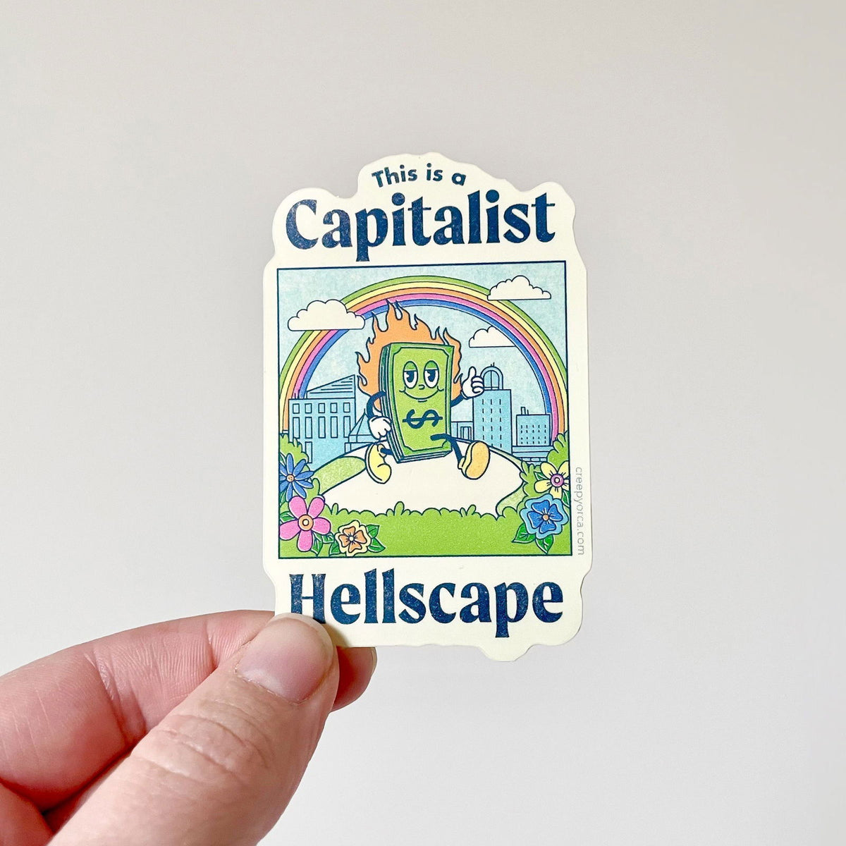 Capitalist Hellscape Sticker: Cute & Retro Anti-Capitalism – Creepy ...