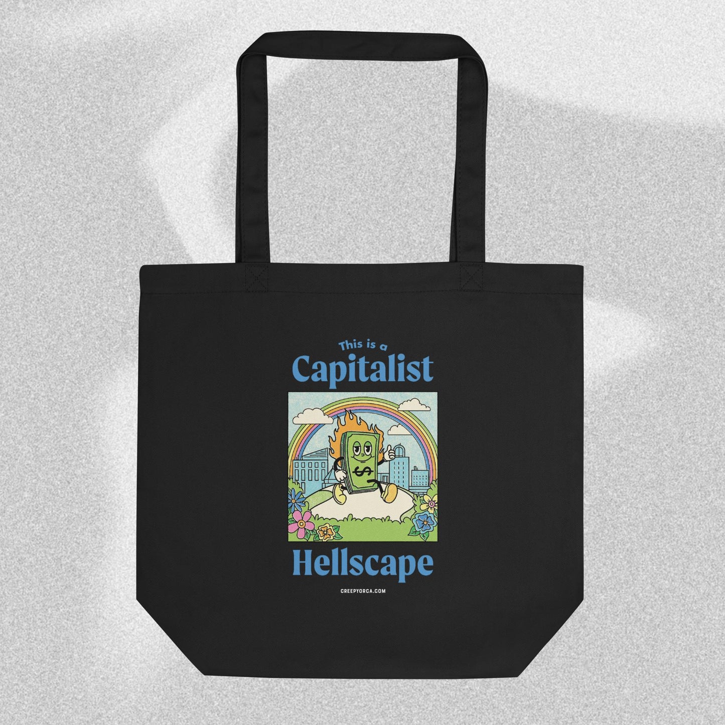 This is a Capitalist Hellscape Tote Bag - Creepy Orca Supply Co
