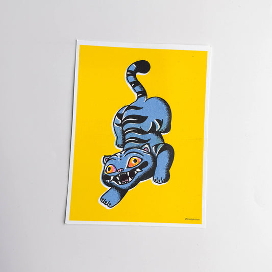 Derpy Demon Tiger Riso Print - Creepy Orca Supply Co