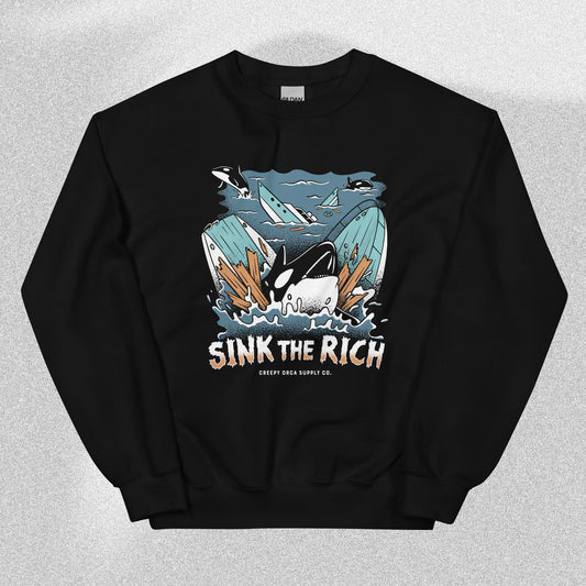 Sink The Rich Orca Yacht Attack Sweatshirt - Creepy Orca Supply Co